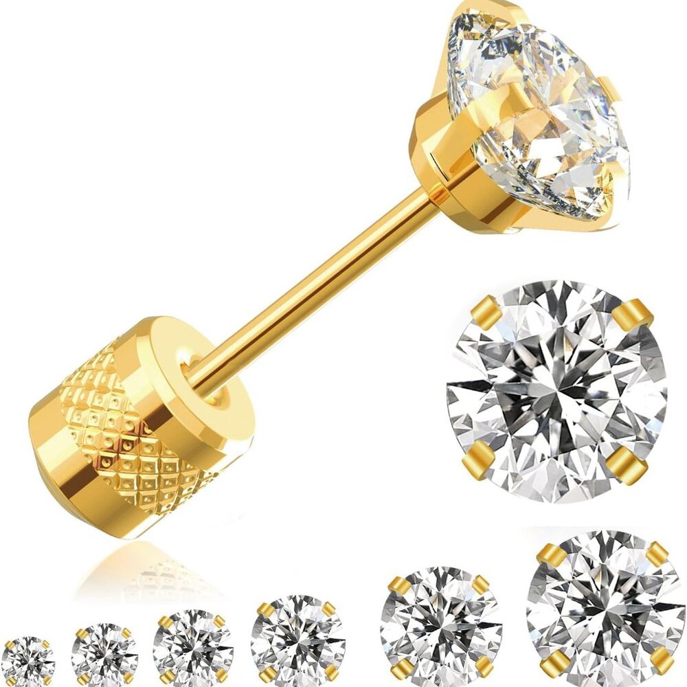 Threadless Flat Back Stud Earrings, 6 Pairs Titan… - image 1